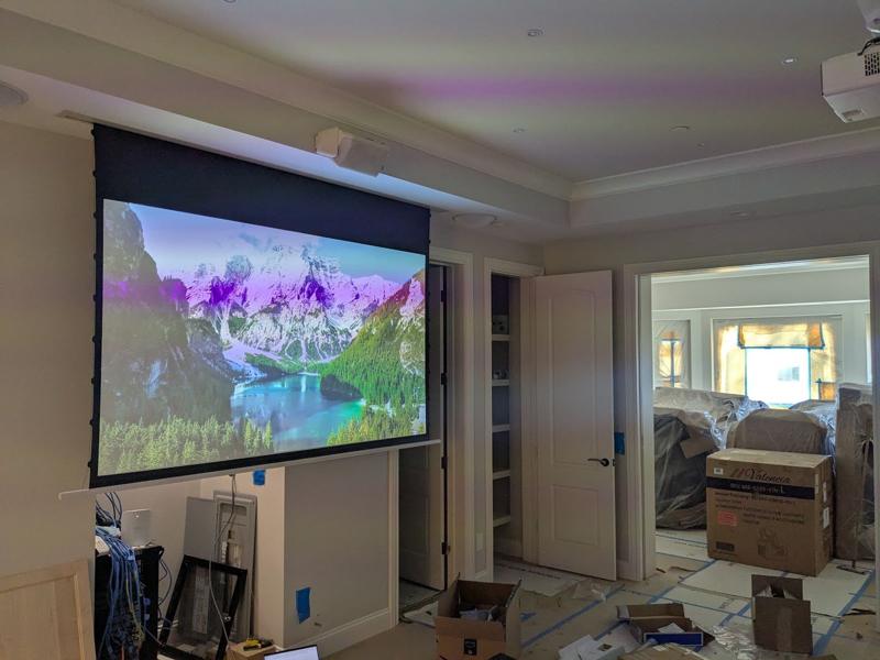 Drop-down screen in the movie room